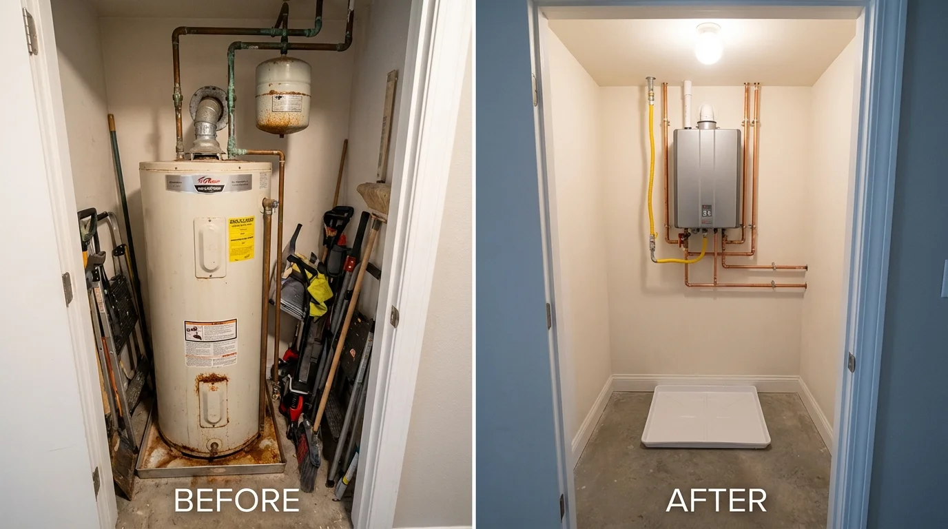 Tank water heater versus wall-mounted tankless unit comparison for Brookhaven, PA homeowners