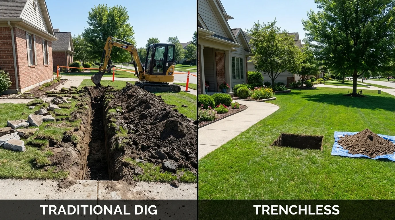 Trenchless sewer repair with minimal yard damage versus traditional excavation in Brookhaven, PA